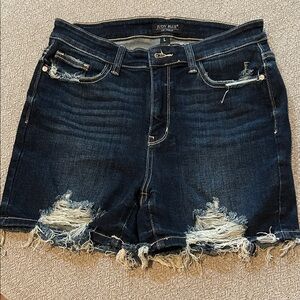 Judy Blue Women's Ripped Jean Shorts - Deep Blue